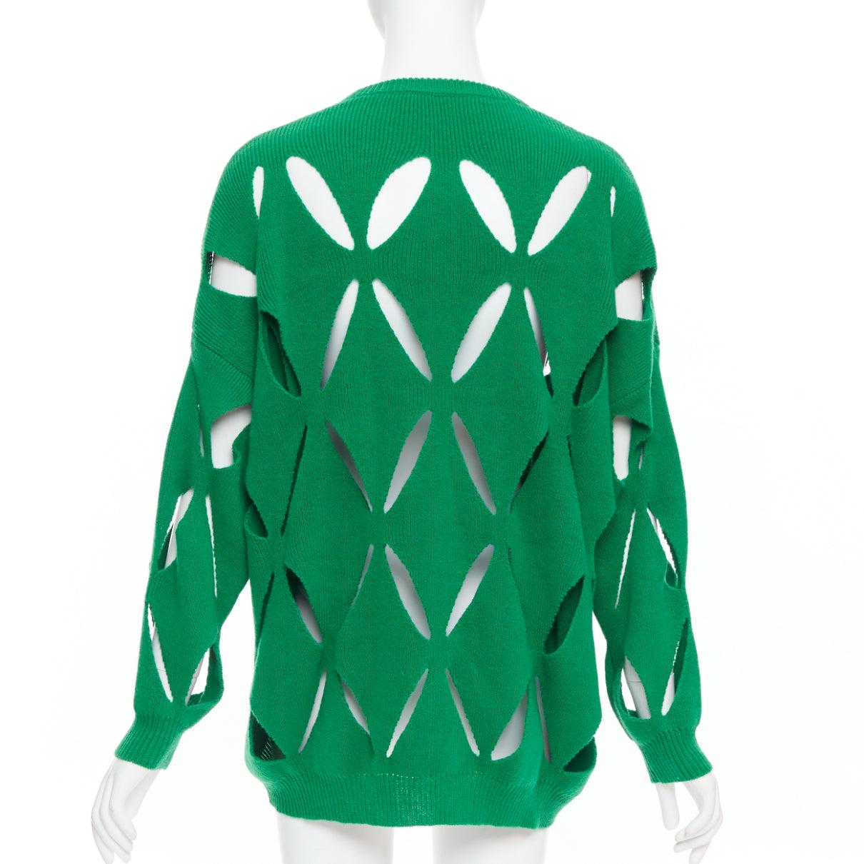 VALENTINO 2022 Pier Paolo Piccioli green virgin wool cut out sweater XXS For Sale 1
