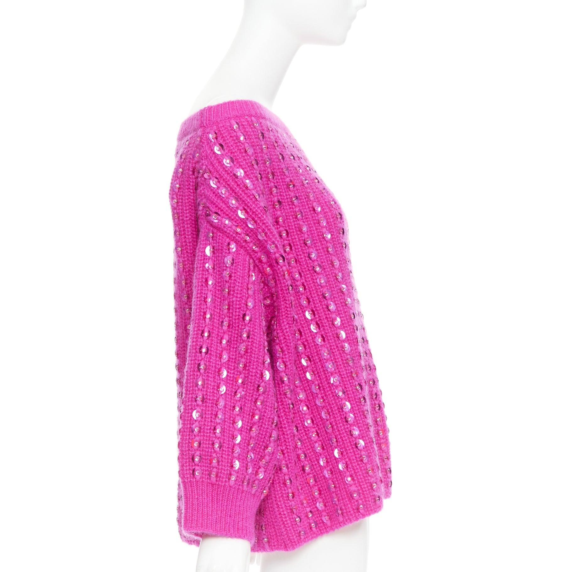 Women's VALENTINO 2022 Pier Paolo Piccioli hot pink mohair blend jewel sweater S For Sale