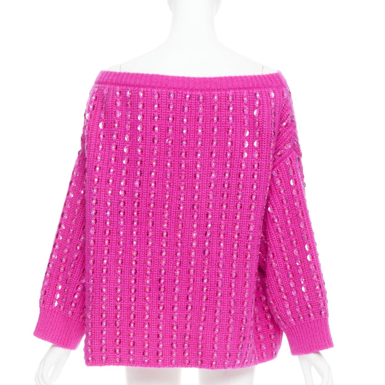 VALENTINO 2022 Pier Paolo Piccioli hot pink mohair blend jewel sweater S For Sale 1