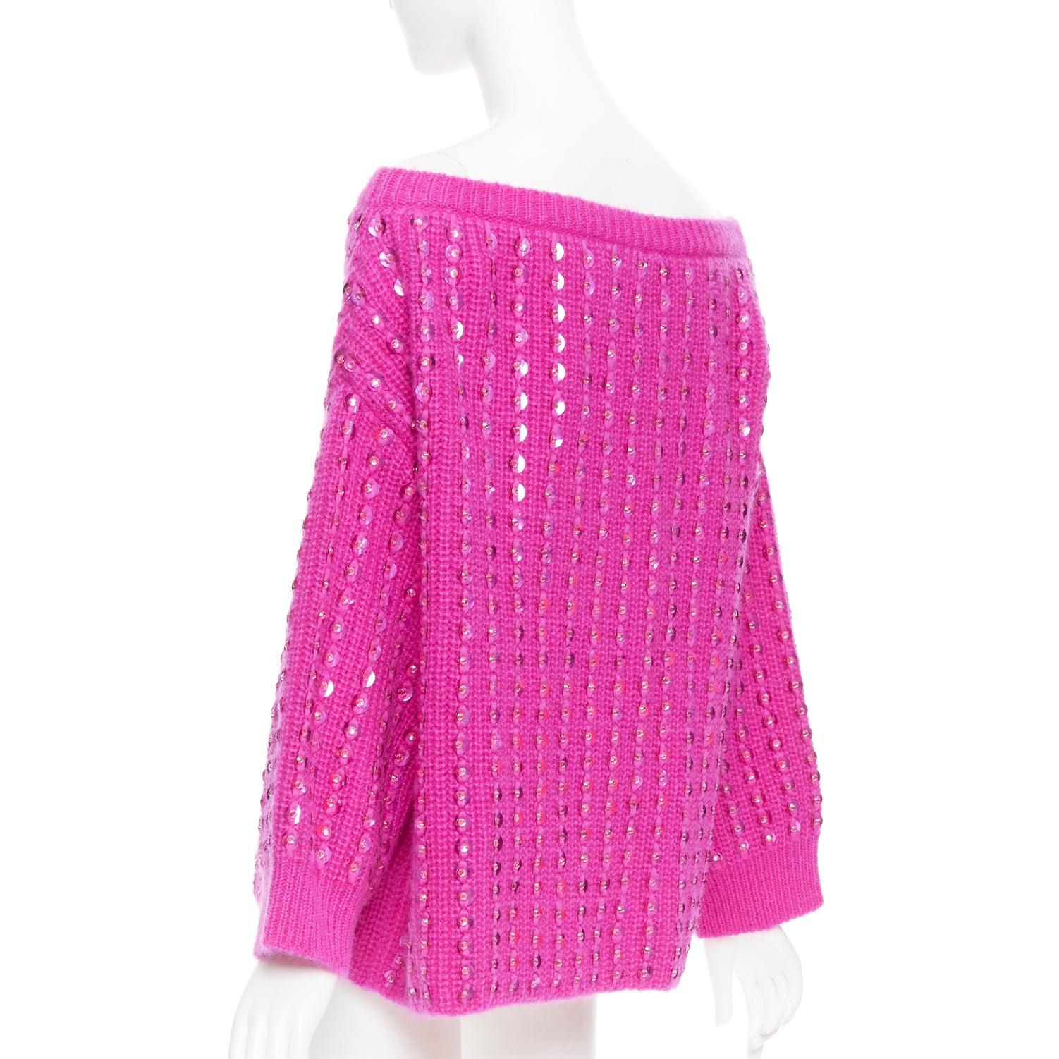 VALENTINO 2022 Pier Paolo Piccioli hot pink mohair blend jewel sweater S For Sale 2