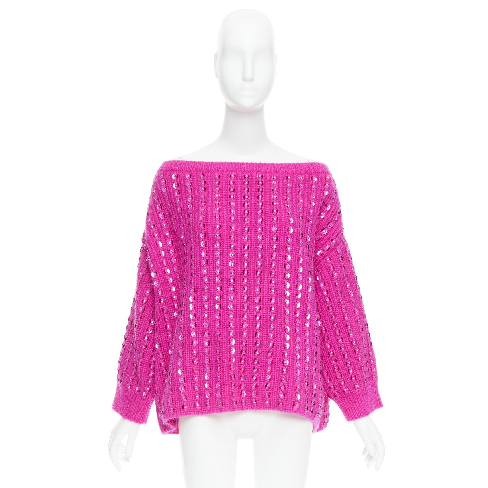 VALENTINO 2022 Pier Paolo Piccioli hot pink mohair blend jewel sweater S For Sale 5