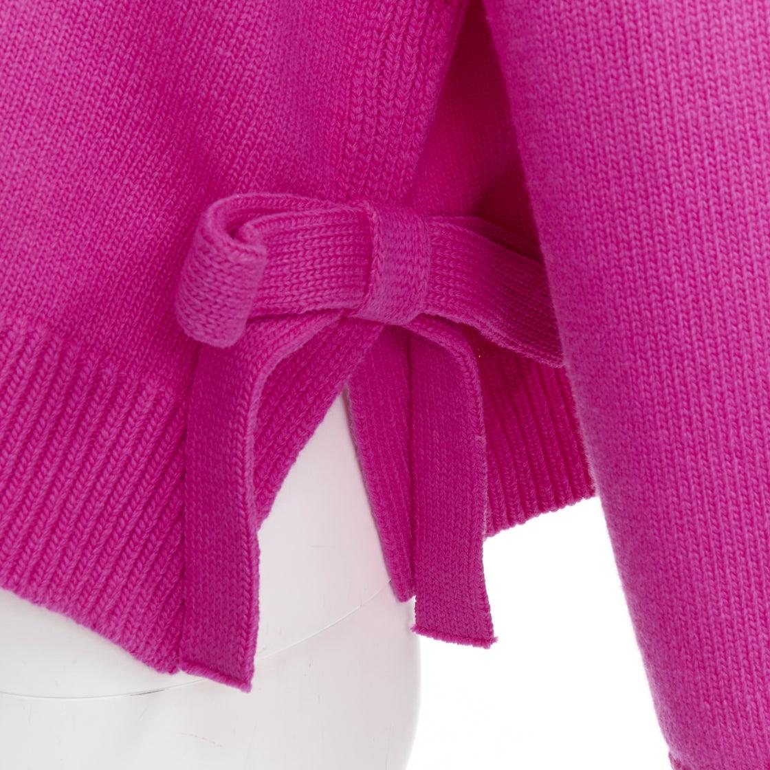 Pink VALENTINO 2022 Pier Paolo Piccioli pink bow virgin wool boxy sweater XS For Sale