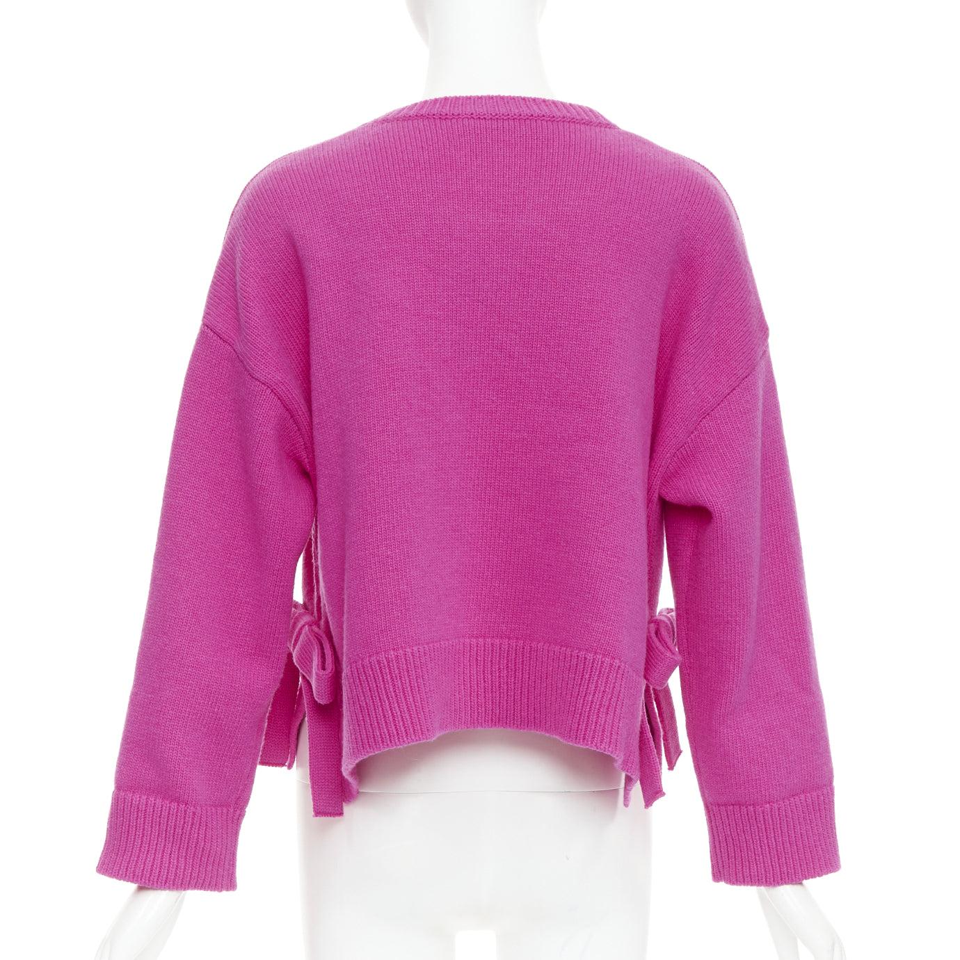 VALENTINO 2022 Pier Paolo Piccioli pink bow virgin wool boxy sweater XS For Sale 1