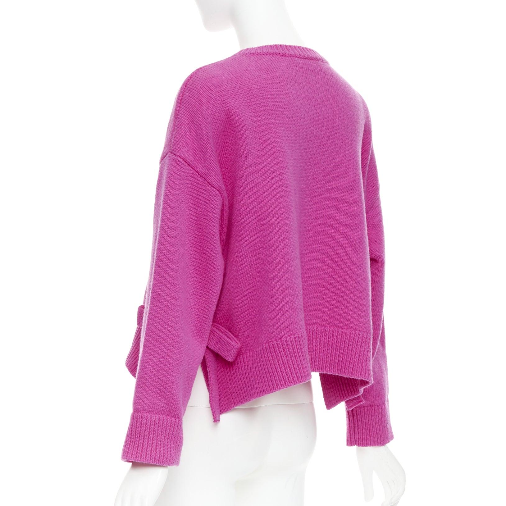 VALENTINO 2022 Pier Paolo Piccioli pink bow virgin wool boxy sweater XS For Sale 2
