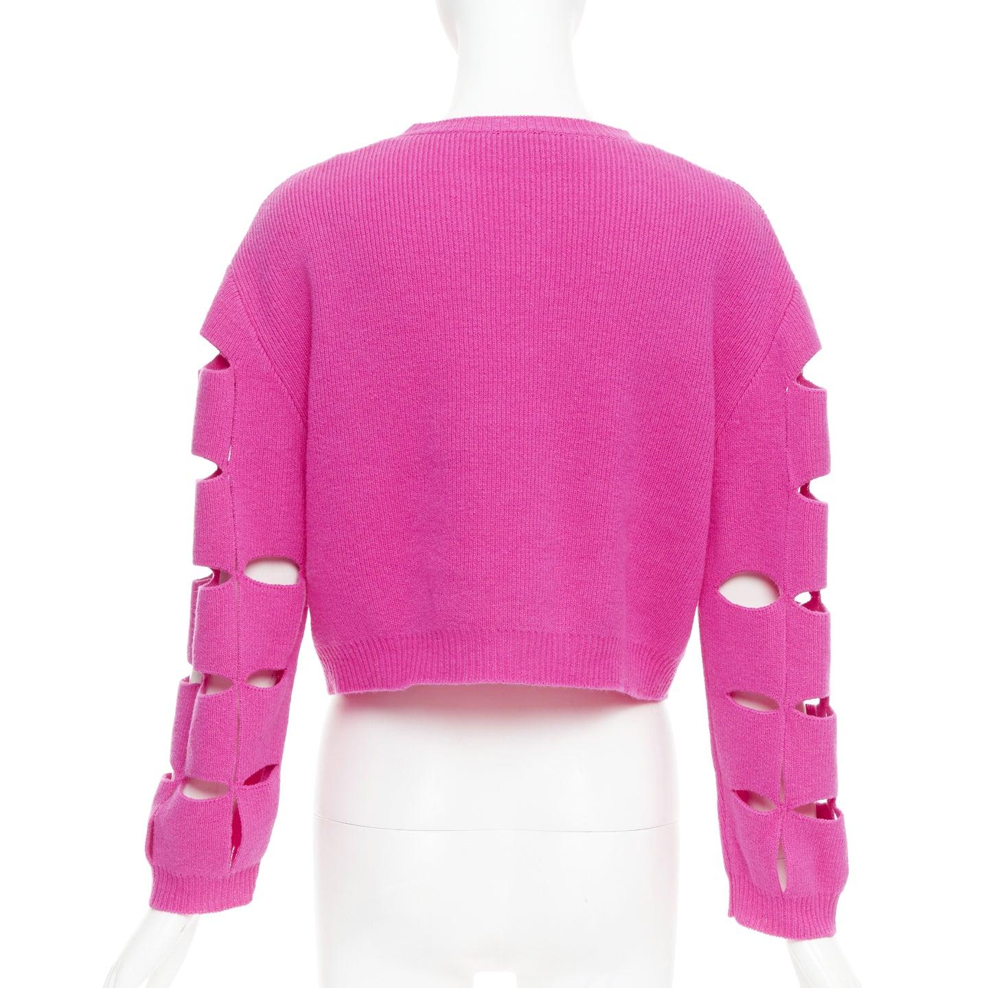 VALENTINO 2022 Pier Paolo Piccioli pink virgin wool cut out crop sweater S For Sale 1