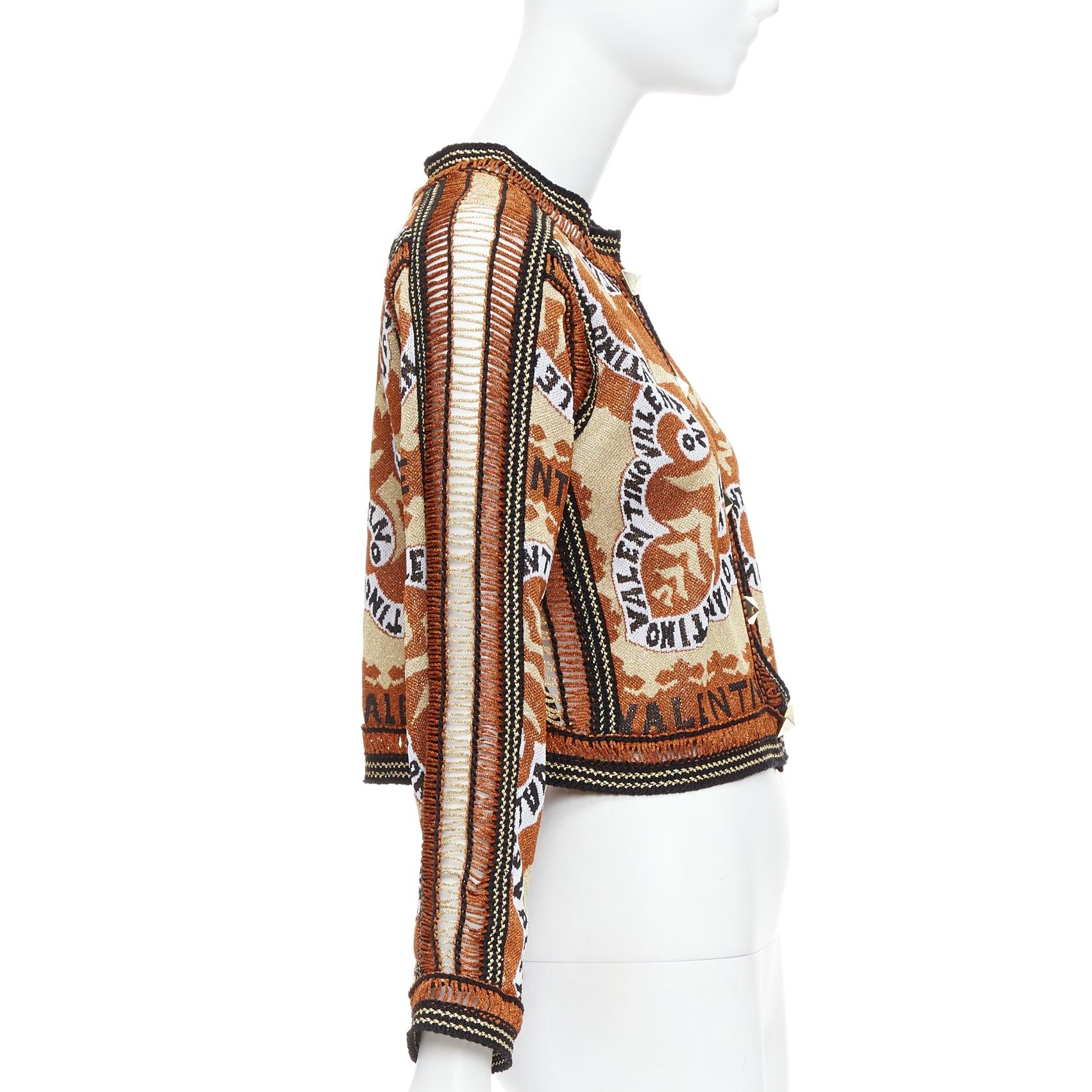 VALENTINO 2022 Rockstud Manifesto Bandana gold orange metallic lurex cardigan XS 1