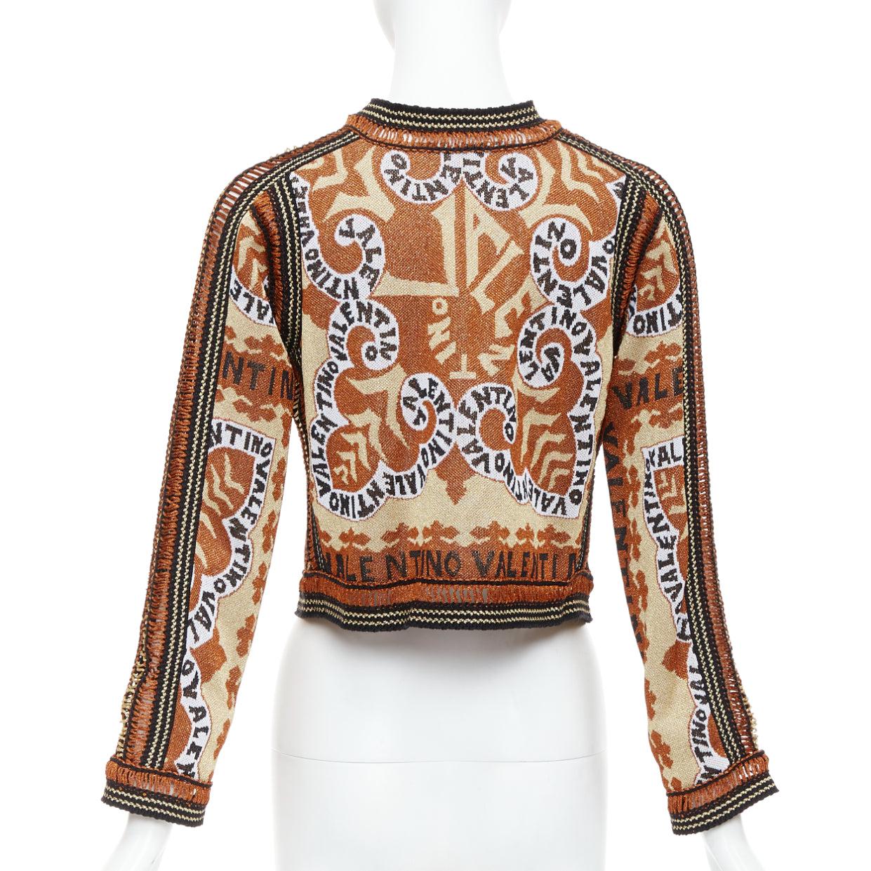 VALENTINO 2022 Rockstud Manifesto Bandana gold orange metallic lurex cardigan XS 2