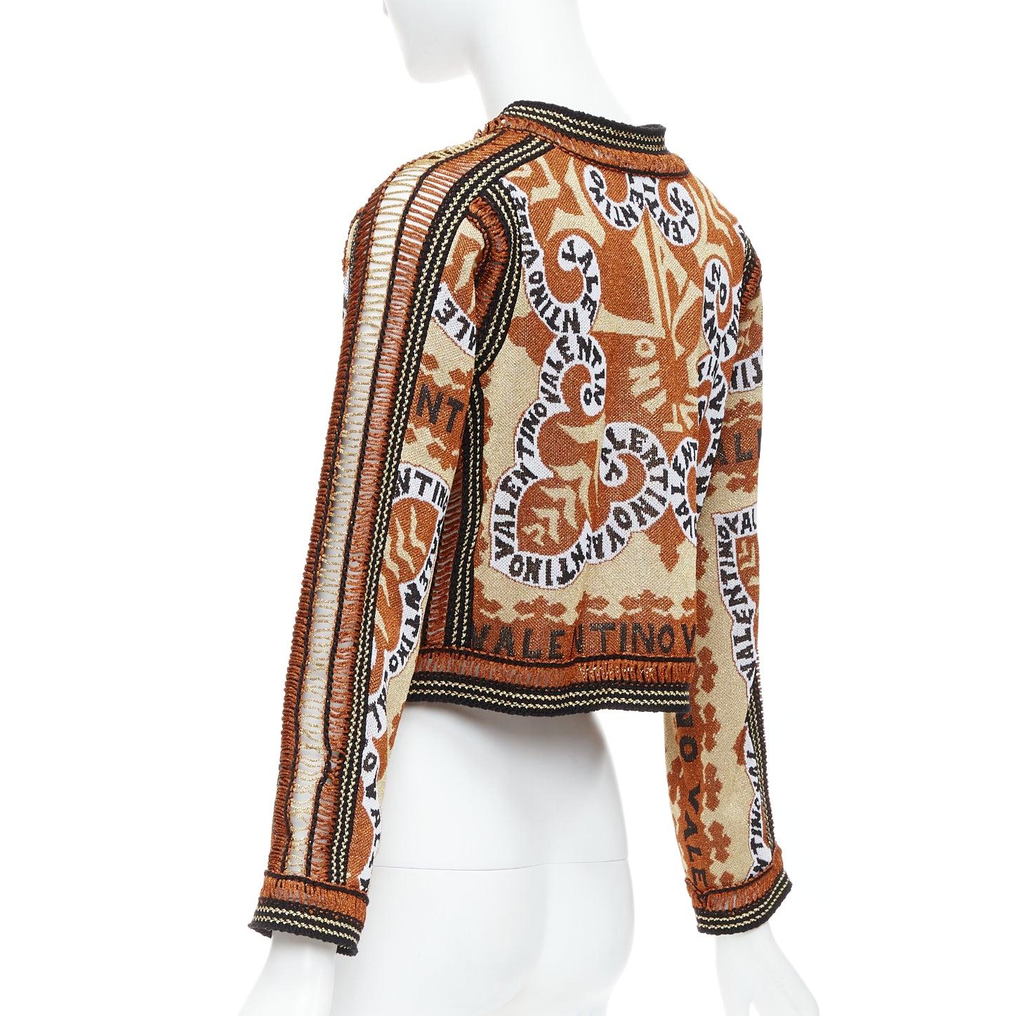 VALENTINO 2022 Rockstud Manifesto Bandana gold orange metallic lurex cardigan XS 3