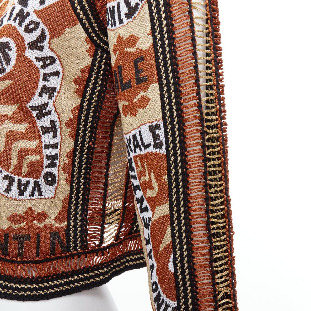 VALENTINO 2022 Rockstud Manifesto Bandana gold orange metallic lurex cardigan XS 4
