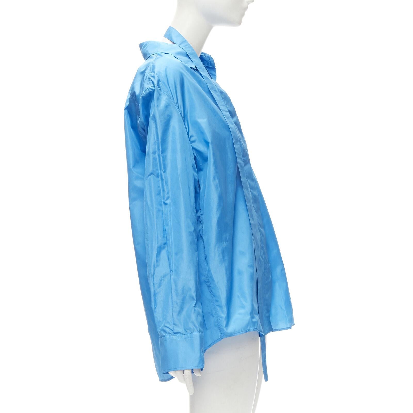 Women's VALENTINO 2022 Runway blue silk tafetta relaxed neck tie oversized shirt IT38 XS For Sale