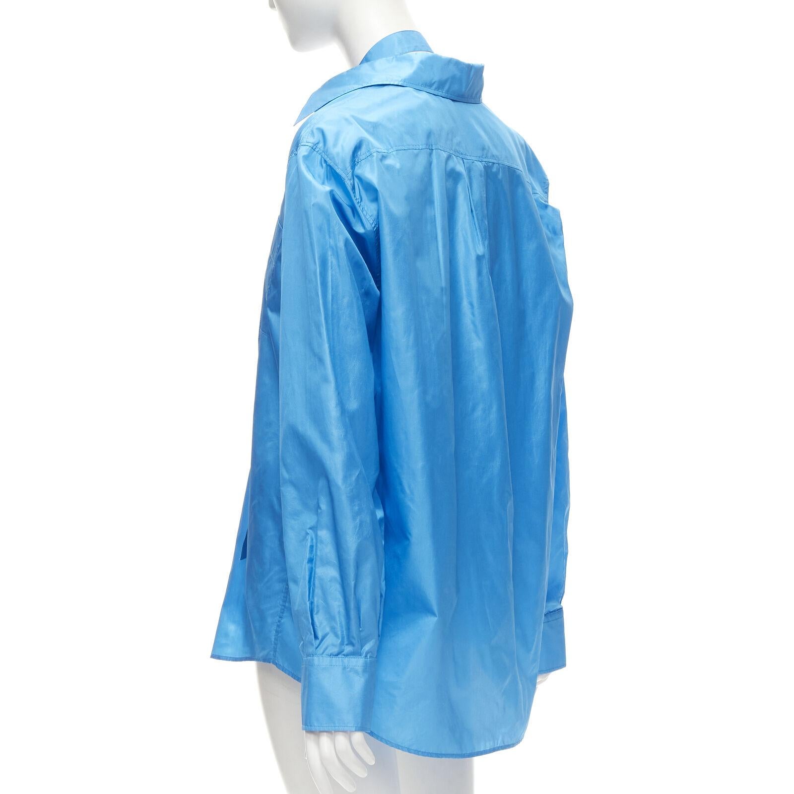 VALENTINO 2022 Runway blue silk tafetta relaxed neck tie oversized shirt IT38 XS For Sale 2
