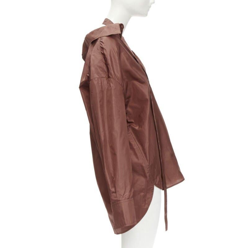 Women's VALENTINO 2022 Runway brown silk taffeta wide collar neck tie shirt IT38 XS For Sale