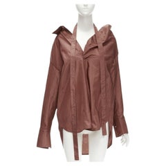 VALENTINO 2022 Runway brown silk taffeta wide collar neck tie shirt IT38 XS