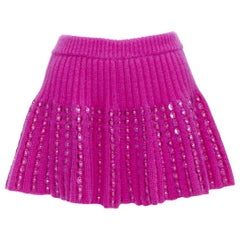 VALENTINO 2022 Runway PP Pink rhinestone embellished knitted mini flared skirt