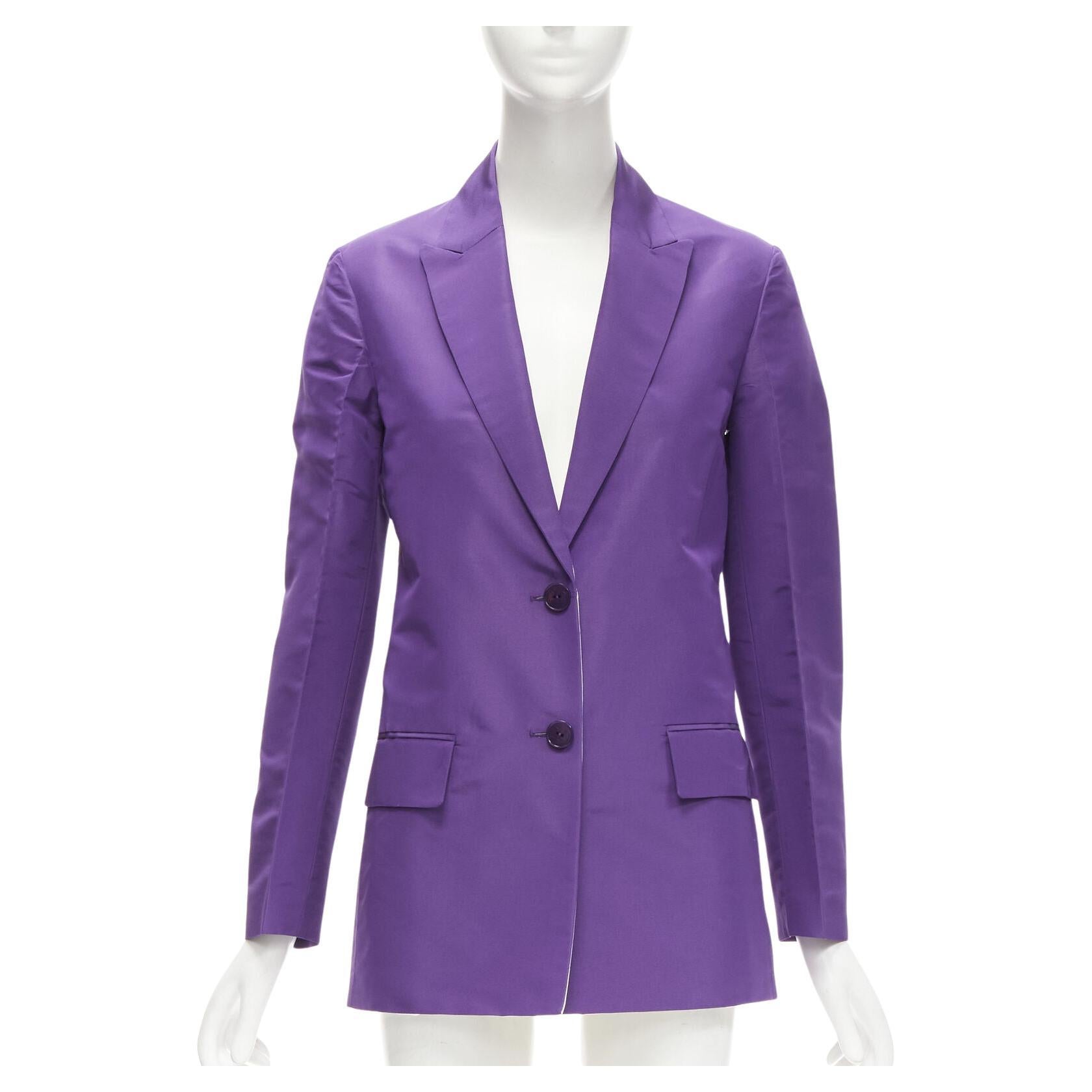 VALENTINO 2022 Runway purple 100% silk hidden waist drawstring blazer IT36 XS For Sale