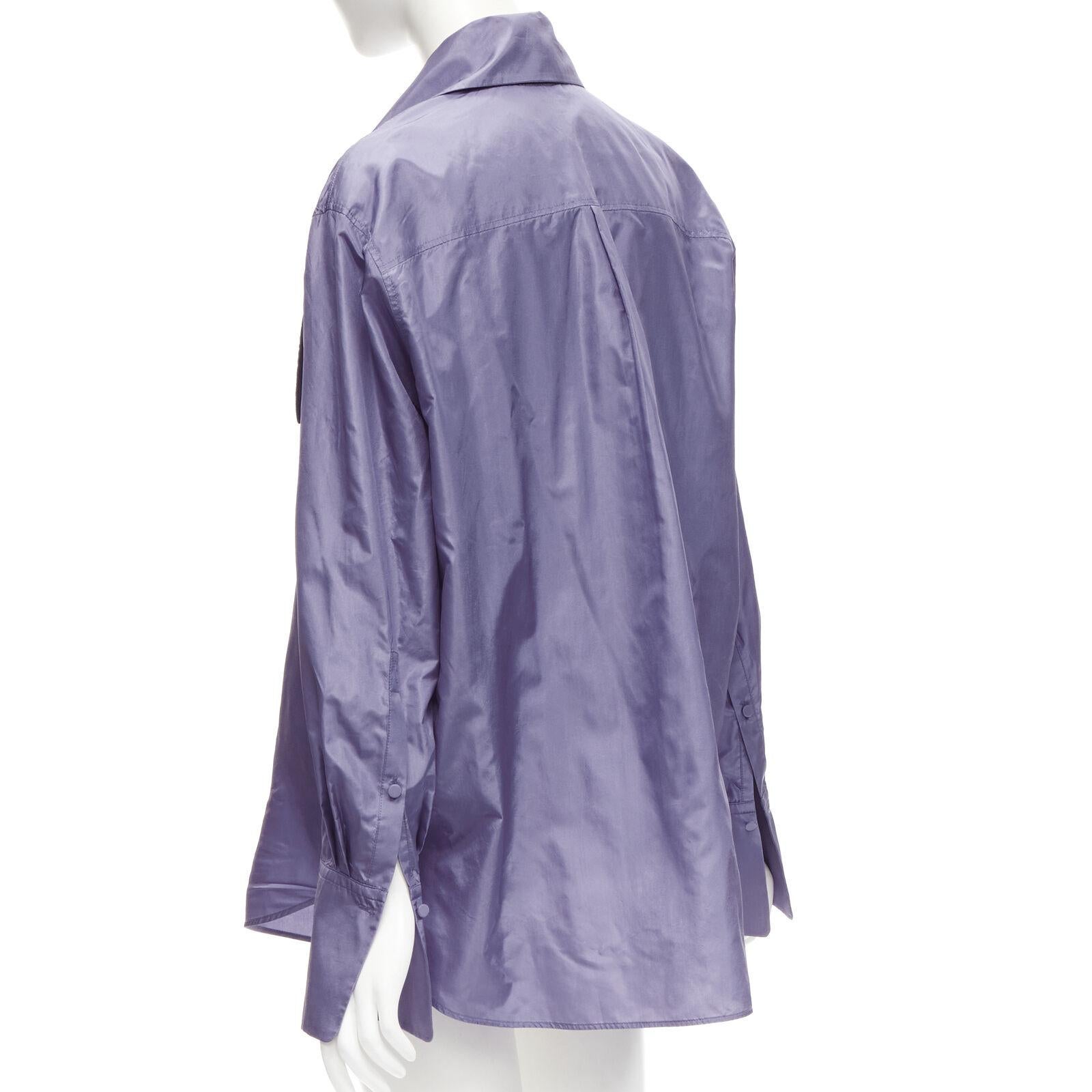 VALENTINO 2022 Runway purple lilac silk taffeta tie oversized shirt IT36 XS For Sale 2
