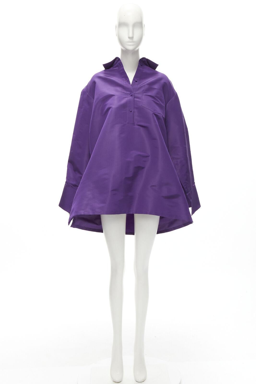 VALENTINO 2022 Runway purple silk taffeta 3D cut oversized tunic shirt IT38 XS For Sale 6