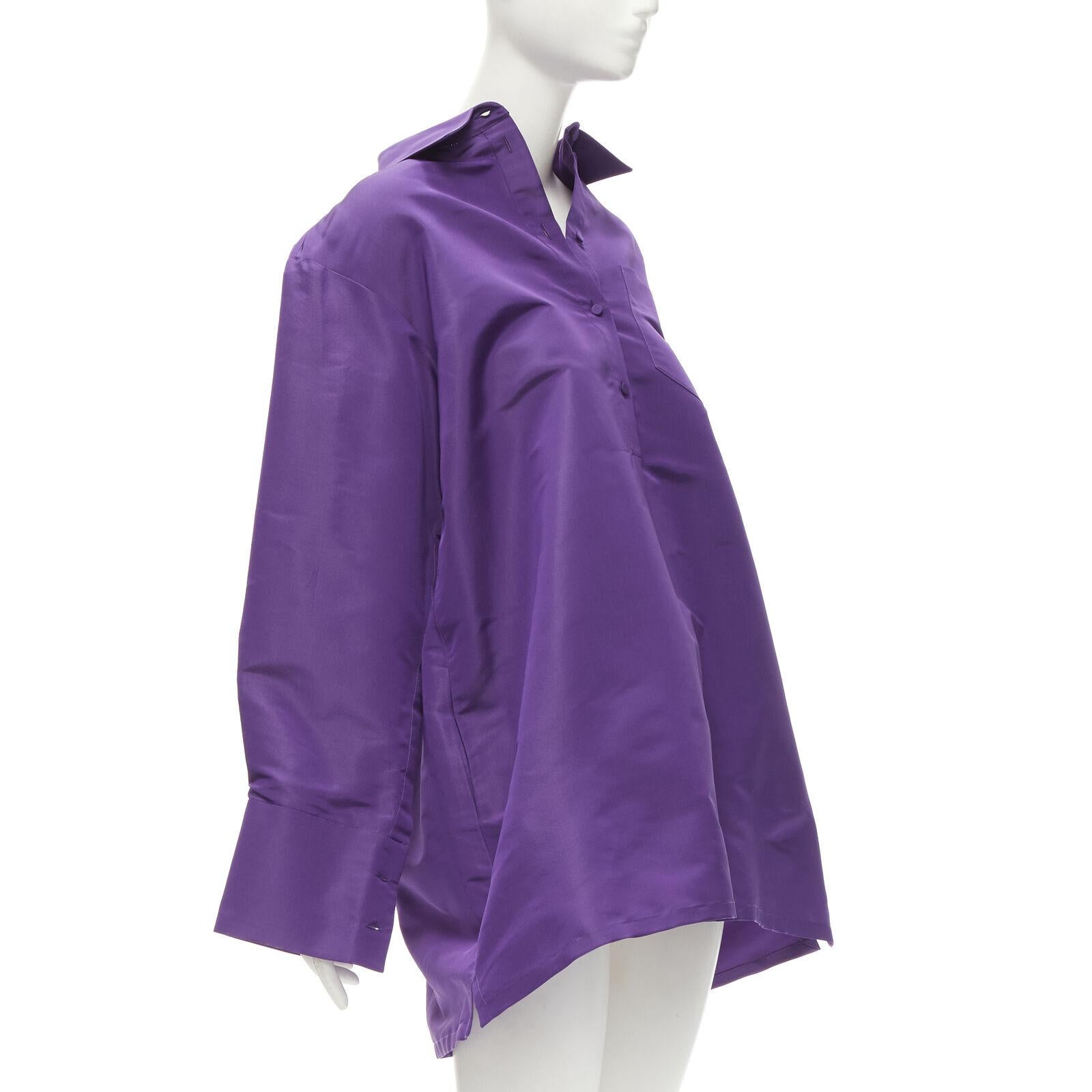Purple VALENTINO 2022 Runway purple silk taffeta 3D cut oversized tunic shirt IT38 XS For Sale