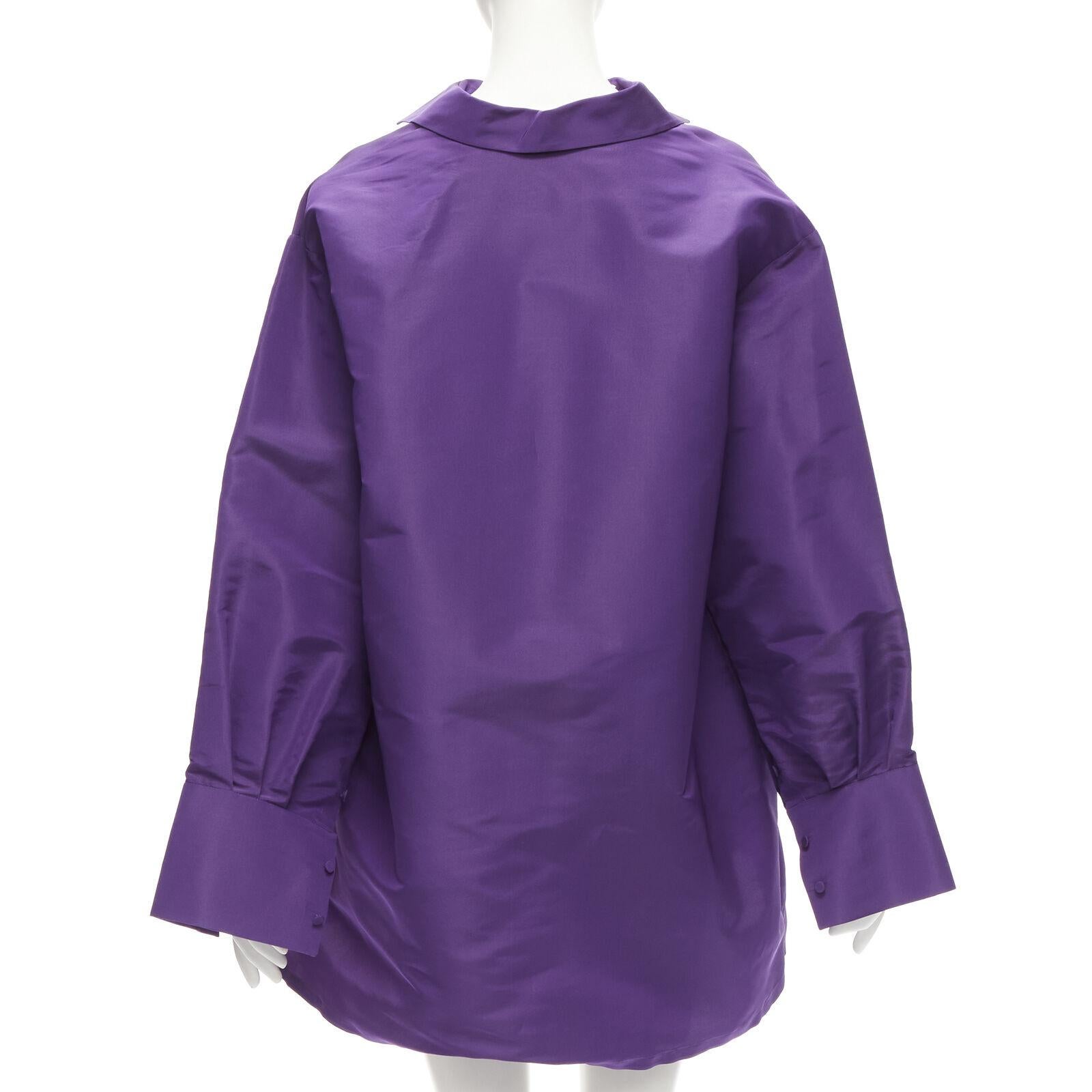 Women's VALENTINO 2022 Runway purple silk taffeta 3D cut oversized tunic shirt IT38 XS For Sale