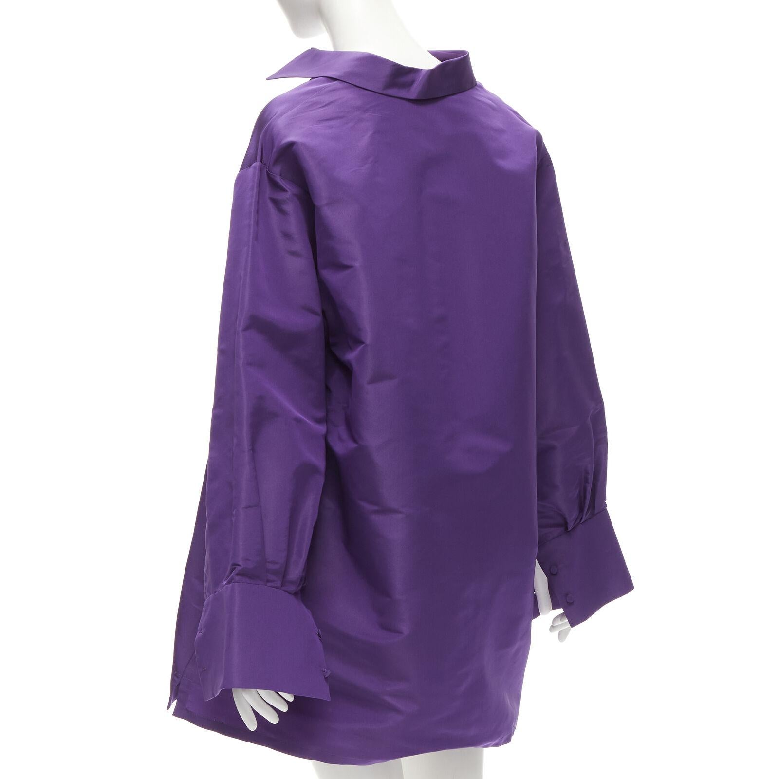 VALENTINO 2022 Runway purple silk taffeta 3D cut oversized tunic shirt IT38 XS For Sale 1
