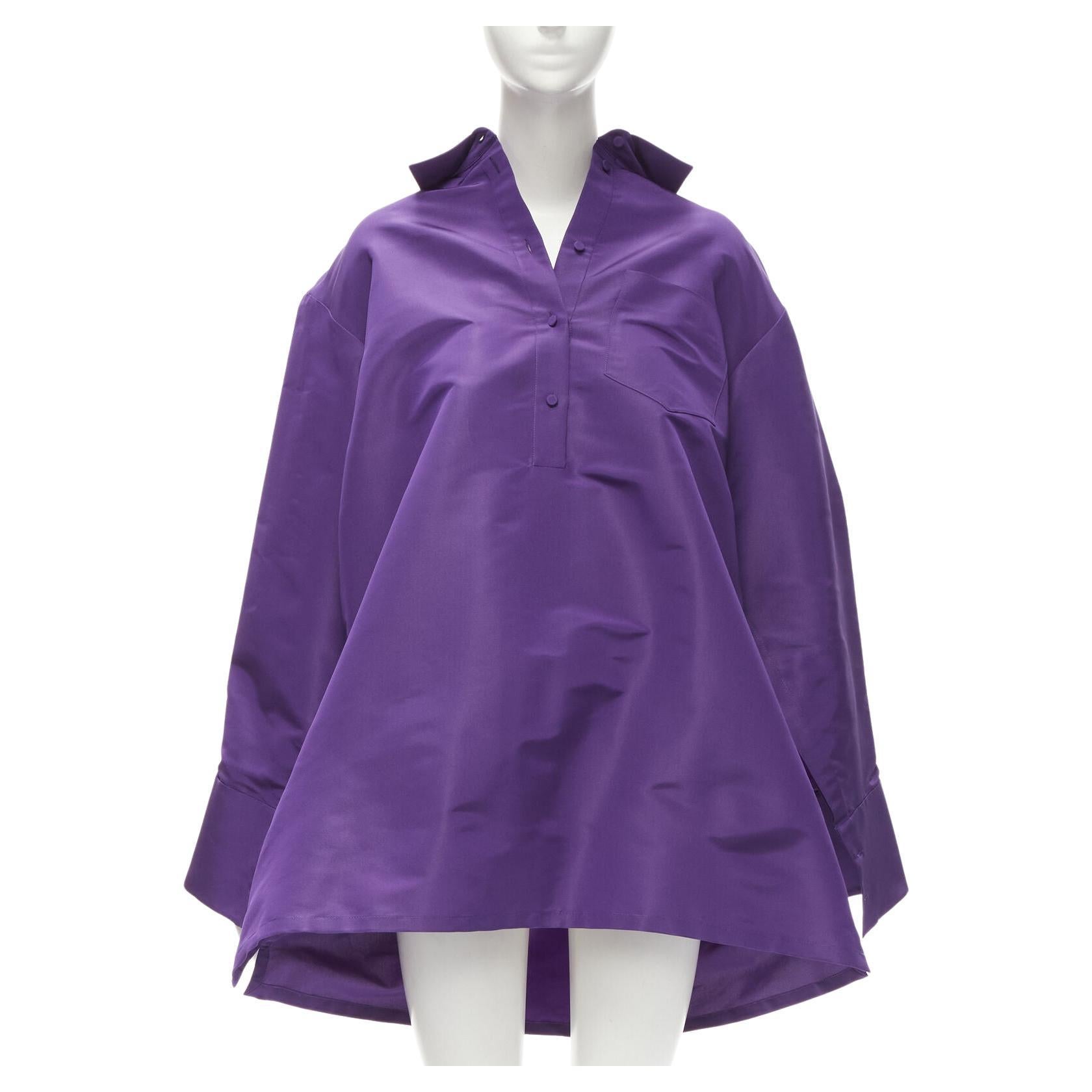 VALENTINO 2022 Runway purple silk taffeta 3D cut oversized tunic shirt IT38 XS For Sale