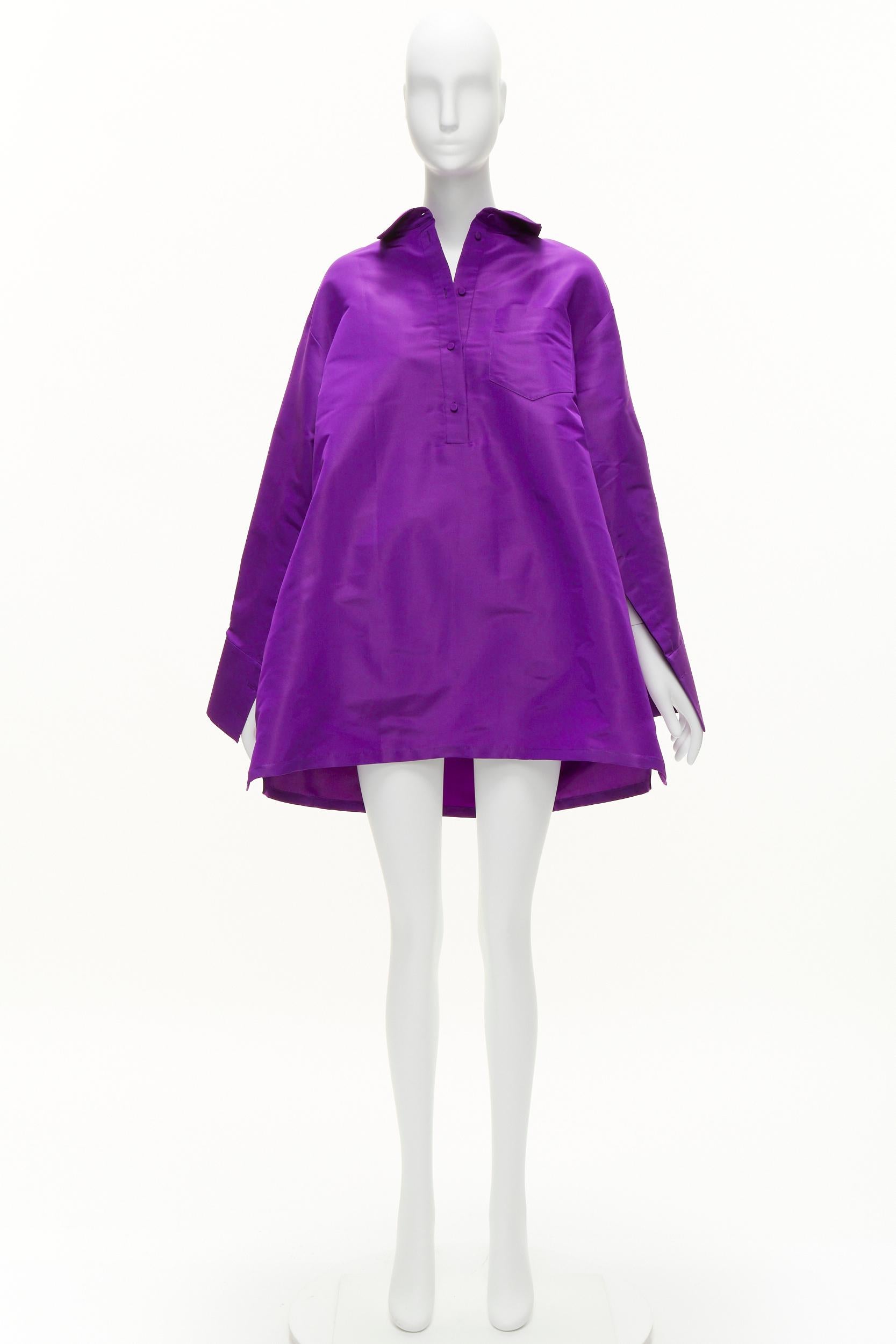 VALENTINO 2022 Runway purple silk taffeta trapeze oversized tunic shirt IT38 XS For Sale 6