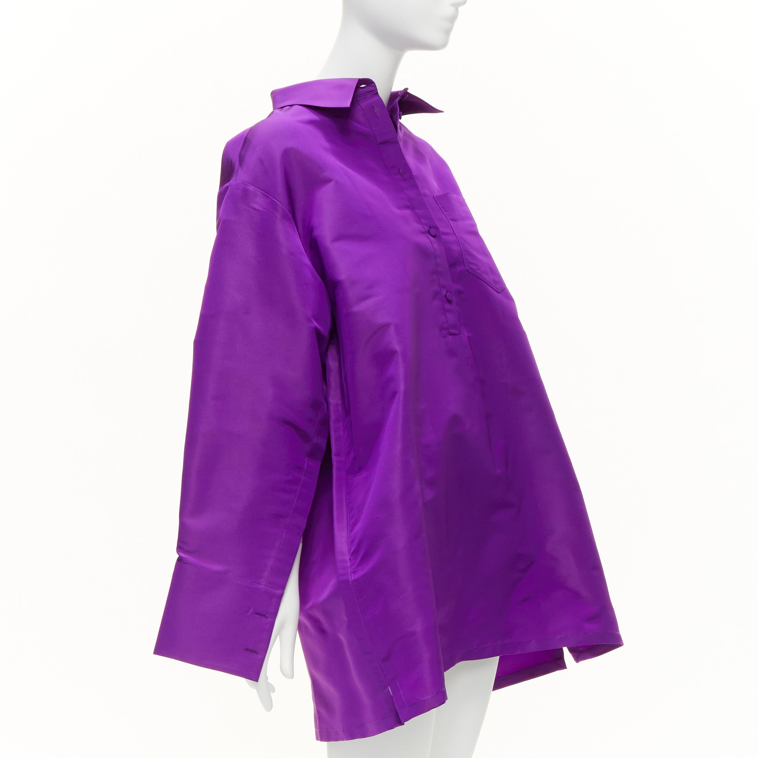 Purple VALENTINO 2022 Runway purple silk taffeta trapeze oversized tunic shirt IT38 XS For Sale