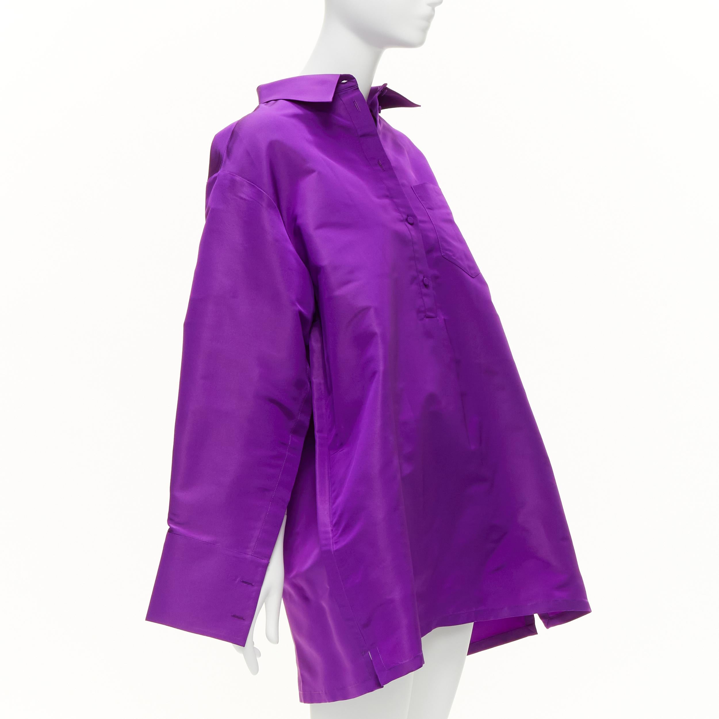 Purple VALENTINO 2022 Runway purple silk taffeta trapeze oversized tunic shirt IT38 XS