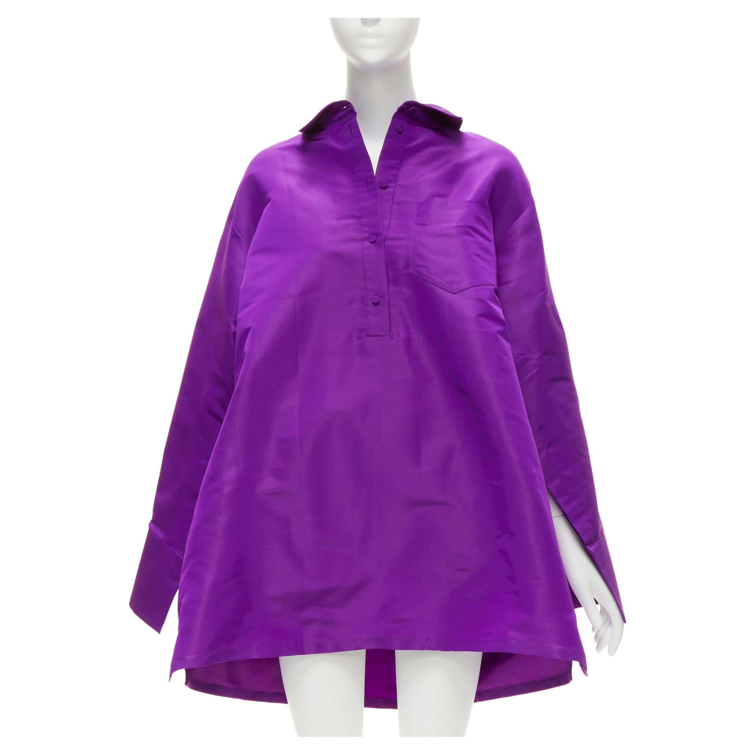 VALENTINO 2022 Runway purple silk taffeta trapeze oversized tunic shirt IT38 XS For Sale