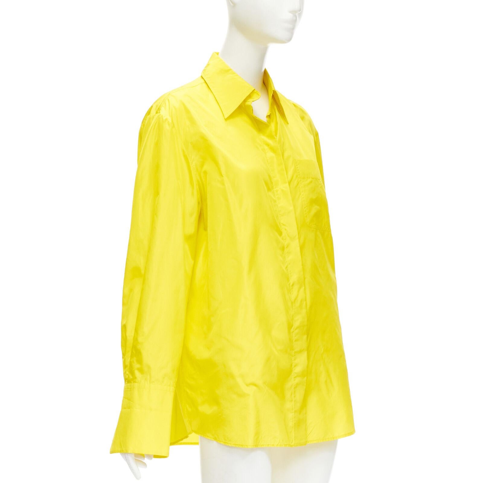 Yellow VALENTINO 2022 Runway yellow silk taffeta back slit boxy oversized shirt IT38 XS For Sale