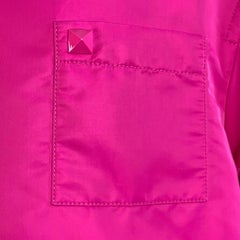 VALENTINO 2022 Size L Fuchsia Pink Polyamide Oversized One Pocket Short Sleeve Pullover