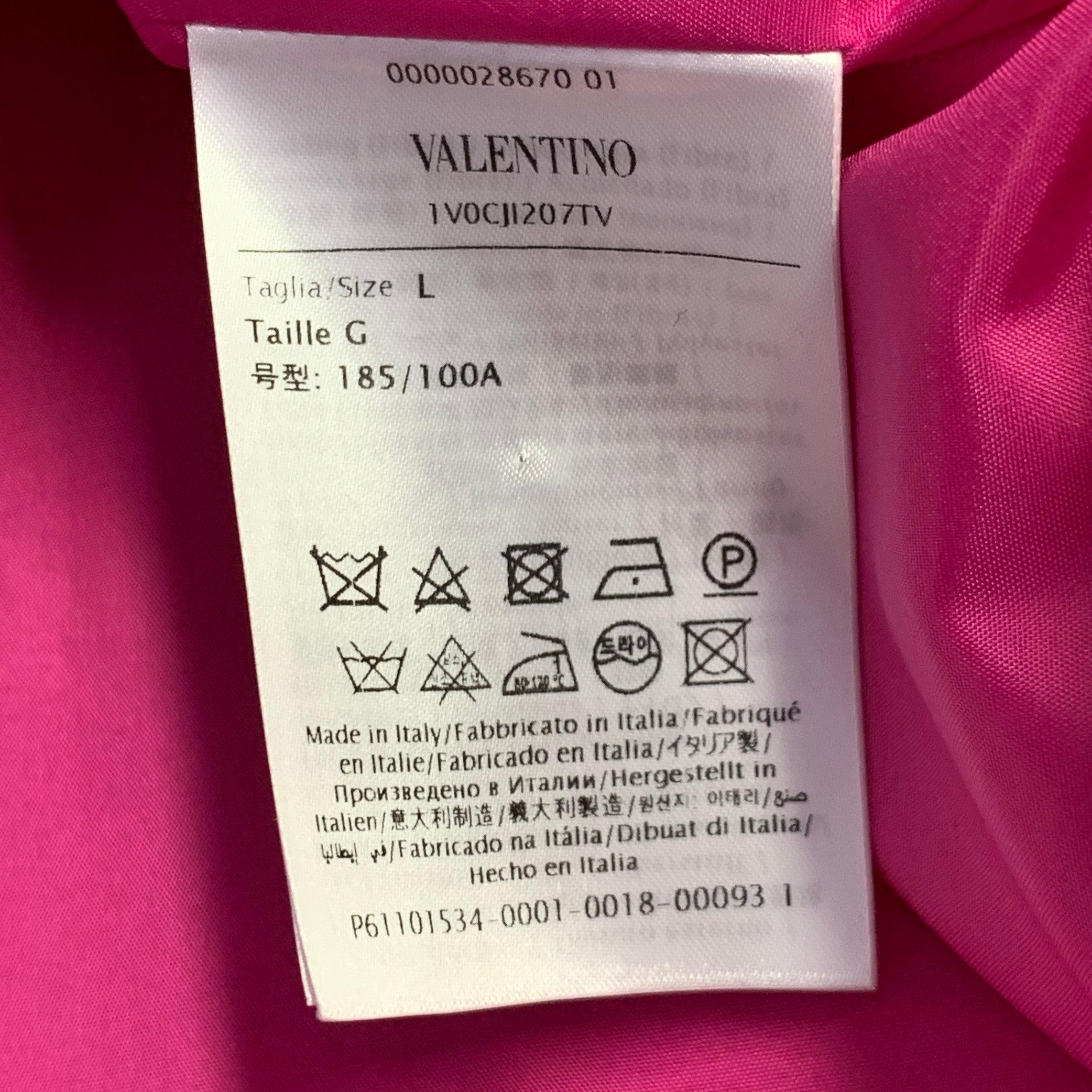 VALENTINO 2022 Size L Fuchsia Pink Polyamide Oversized One Pocket Short Sleeve Pullover en vente 1
