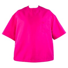 VALENTINO 2022 Size L Fuchsia Pink Polyamide Oversized One Pocket Short Sleeve Pullover