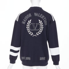 VALENTINO 2022 Vlogo Crest Laurel Crest navy white embroidered varsity cardigan