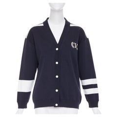 VALENTINO 2022 Vlogo Crest Laurel Crest navy white embroidered varsity cardigan