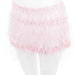 VALENTINO 2023 baby pink silk sequin ostrich feather mini skirt IT40 S