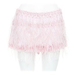 VALENTINO 2023 baby pink silk sequin ostrich feather mini skirt IT40 S