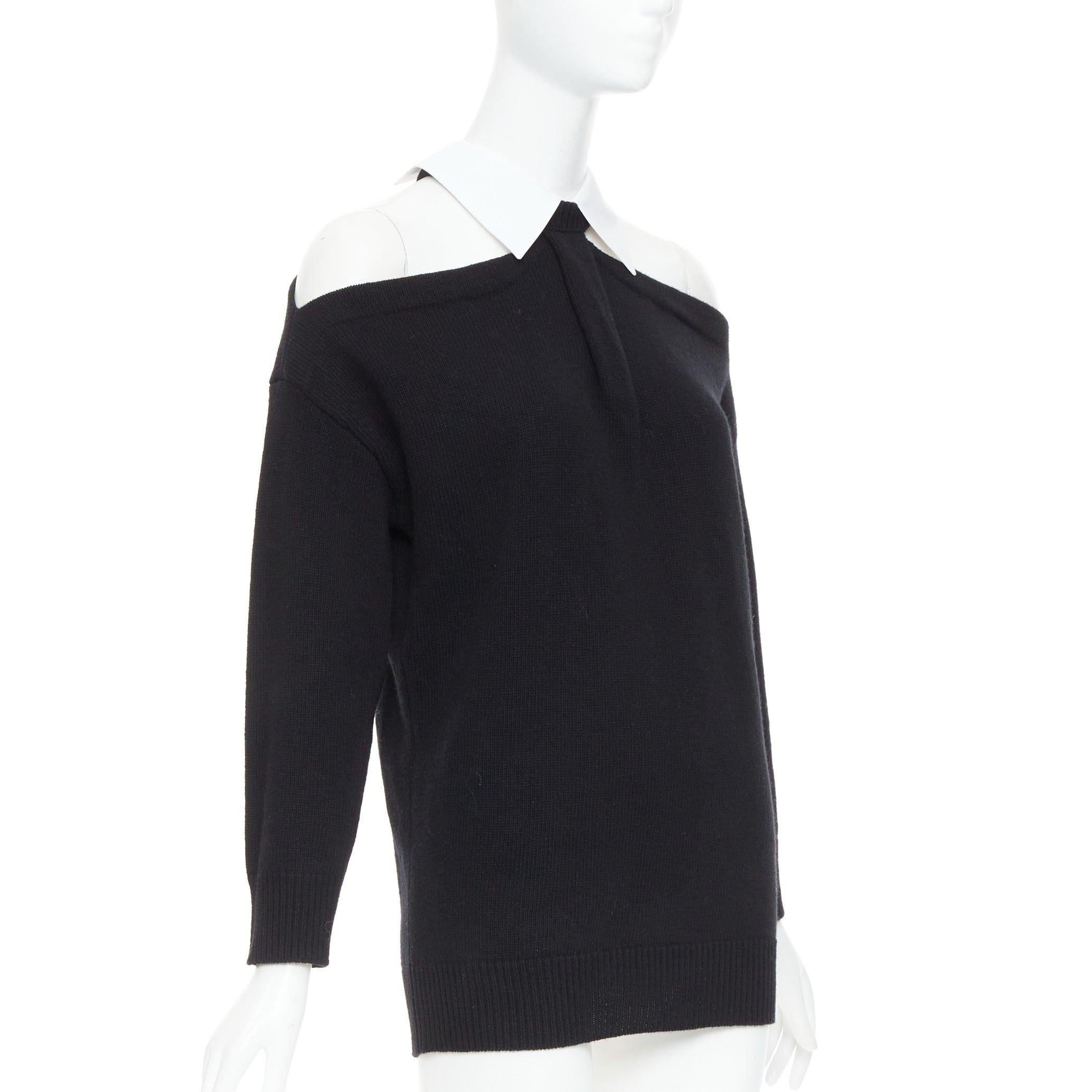 VALENTINO 2023 black 100% virgin wool collar cold shoulder sweater XS Negro en venta