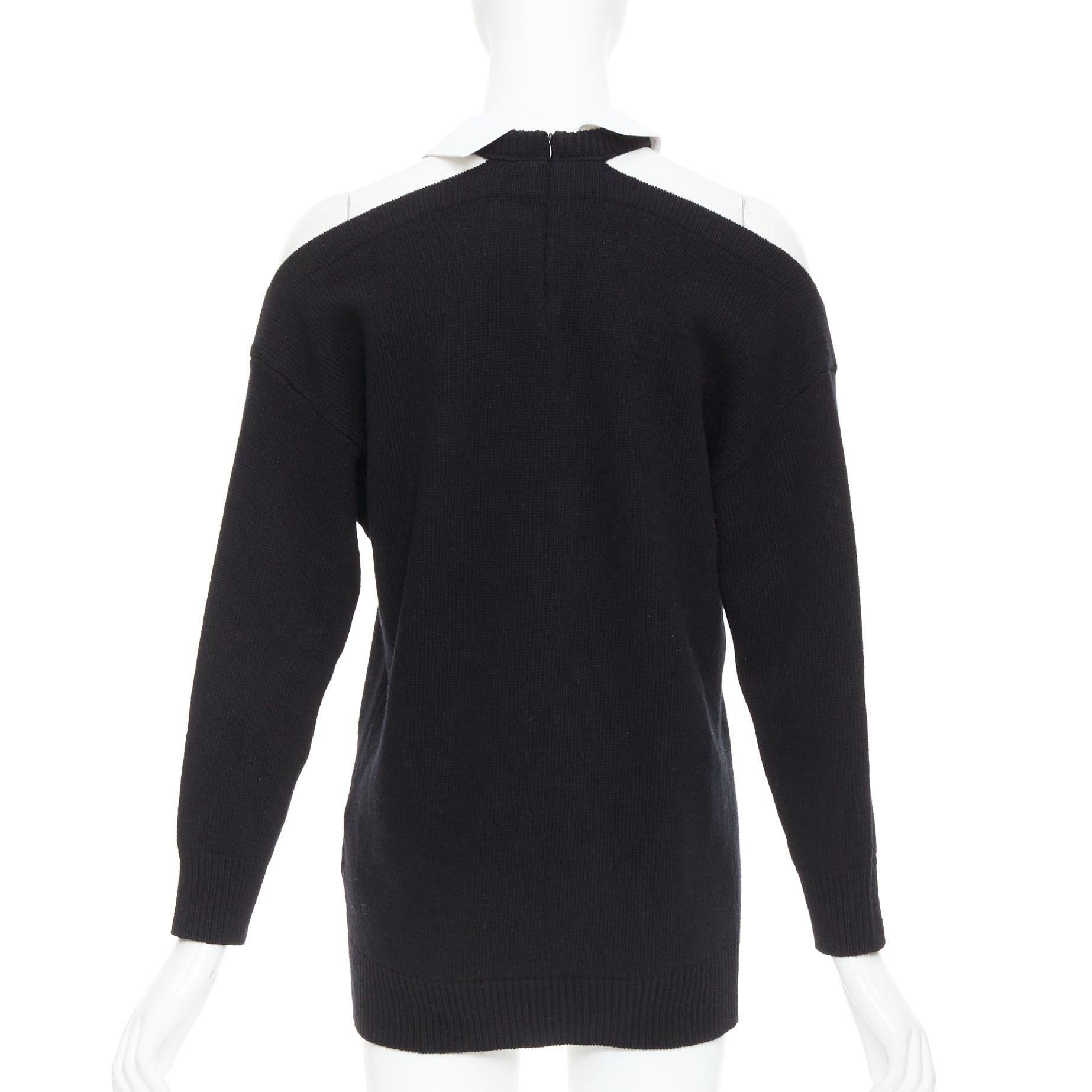 VALENTINO 2023 black 100% virgin wool collar cold shoulder sweater XS en venta 1