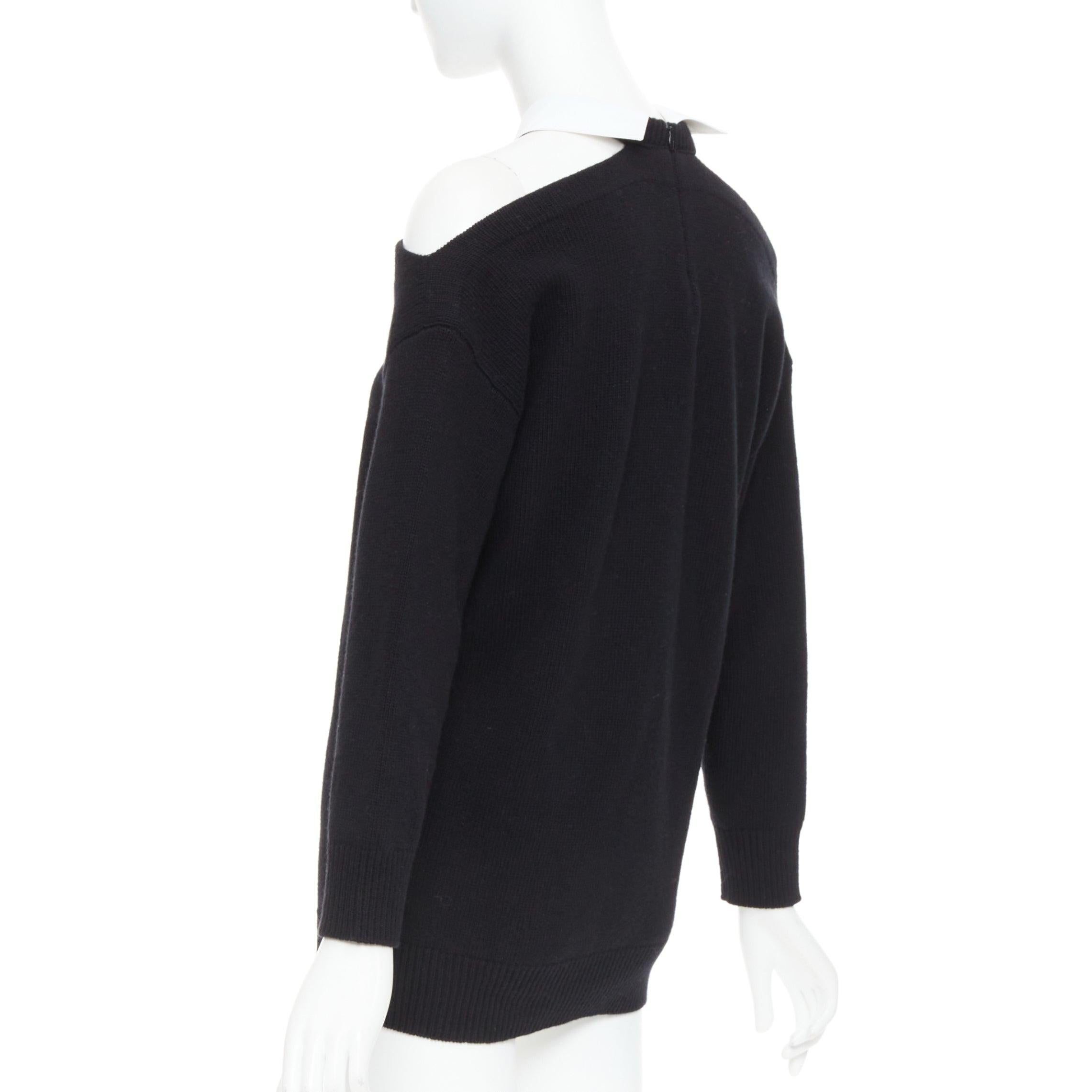 VALENTINO 2023 black 100% virgin wool collar cold shoulder sweater XS en venta 2