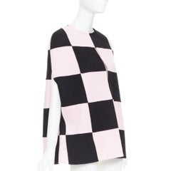 VALENTINO 2023 black pink checkered wool cashmere cape coat IT36 XXS