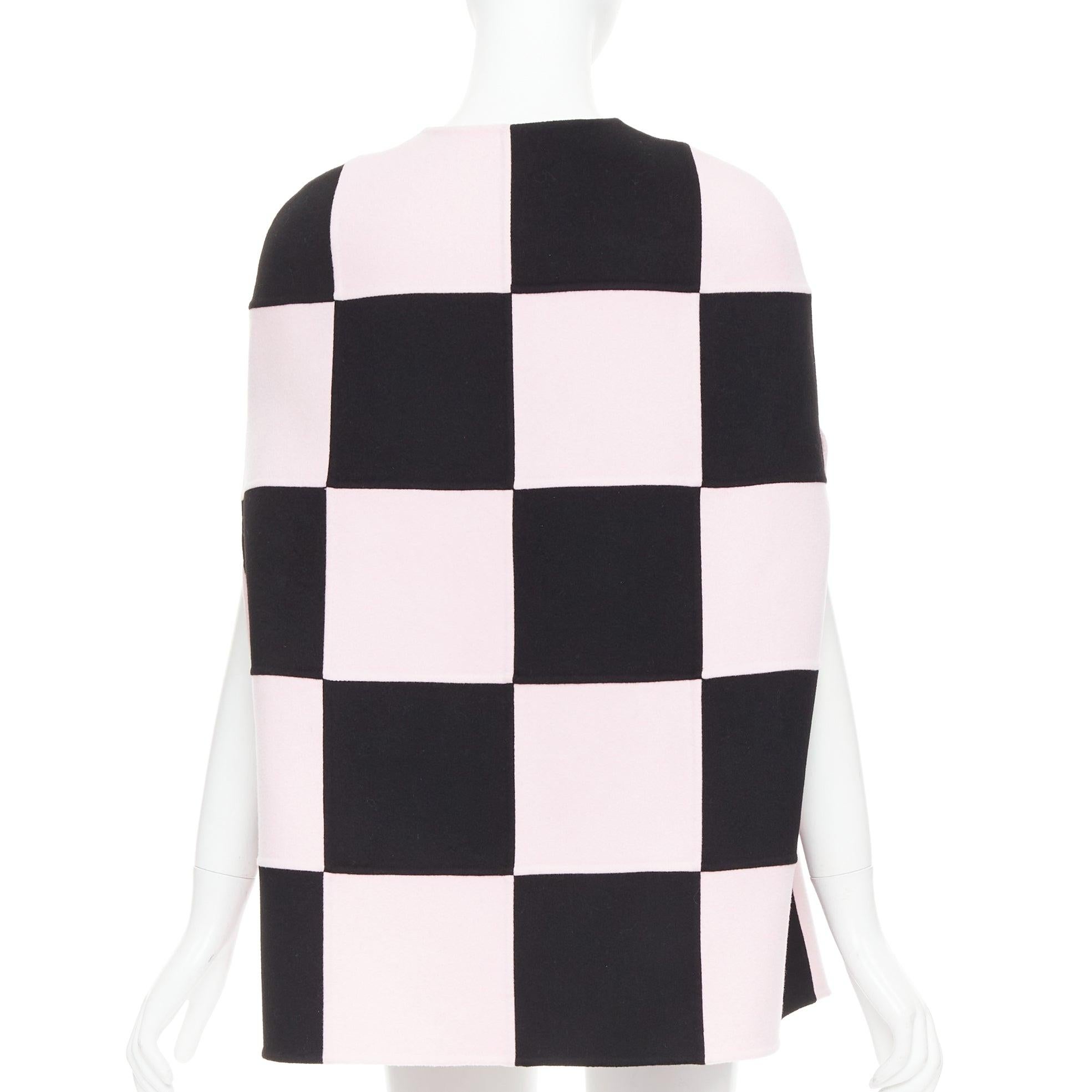 VALENTINO 2023 negro rosa cuadros lana cachemira capa abrigo IT36 XXS en venta 1