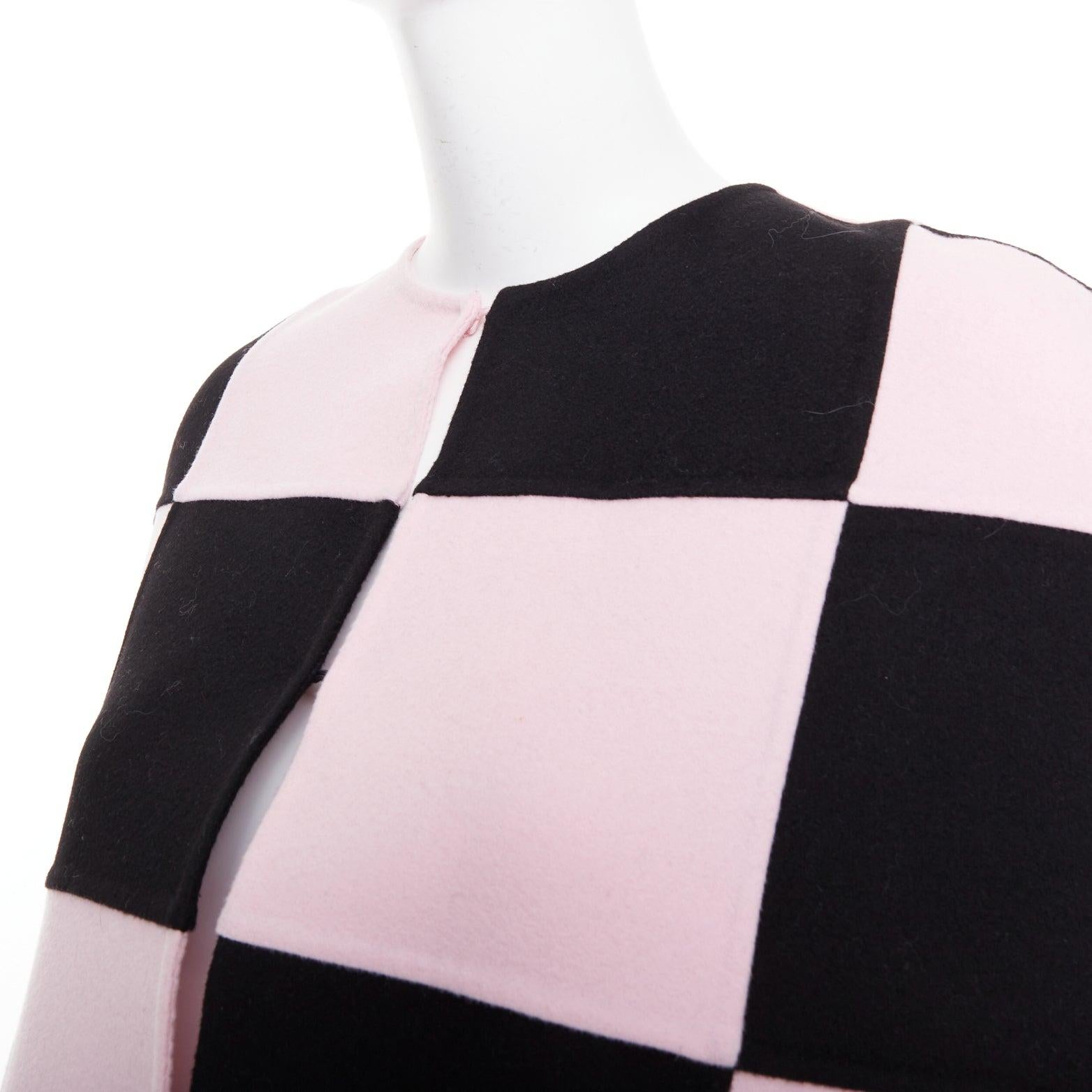VALENTINO 2023 negro rosa cuadros lana cachemira capa abrigo IT36 XXS en venta 3