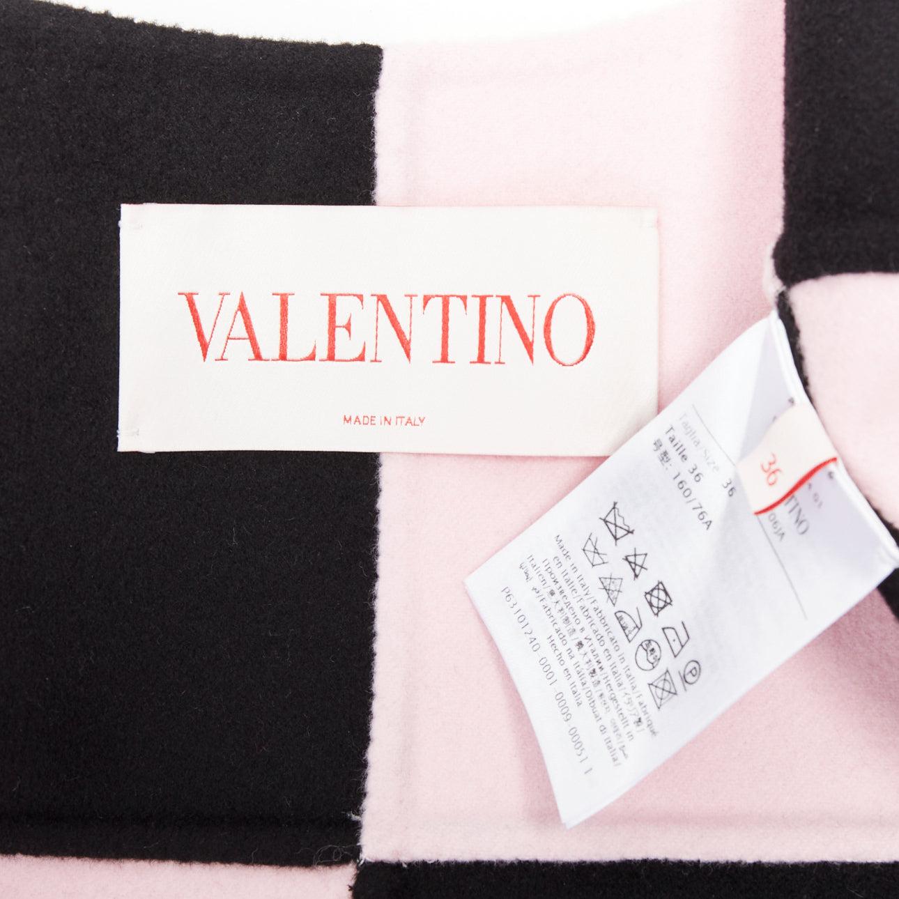VALENTINO 2023 negro rosa cuadros lana cachemira capa abrigo IT36 XXS en venta 4