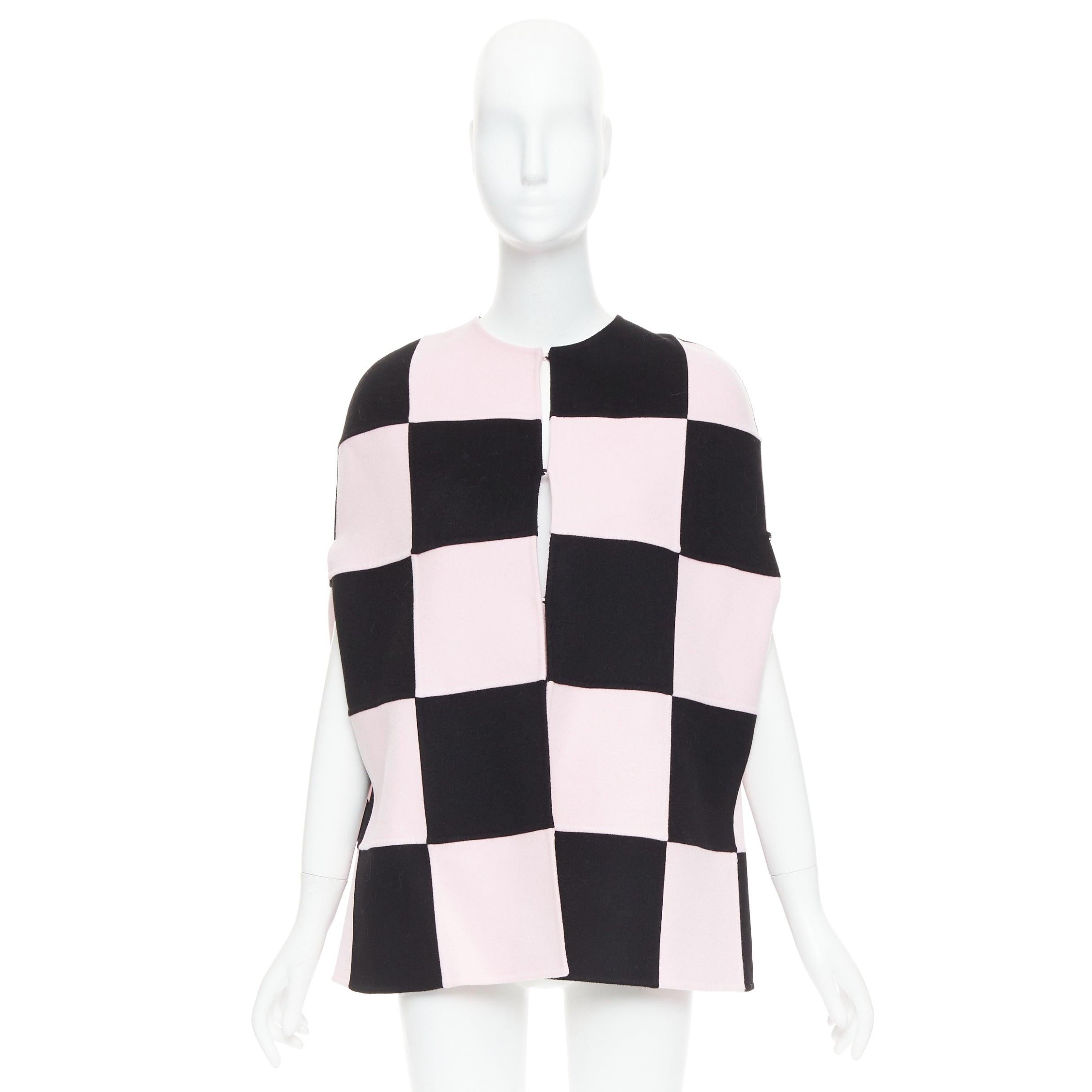 VALENTINO 2023 negro rosa cuadros lana cachemira capa abrigo IT36 XXS en venta 5