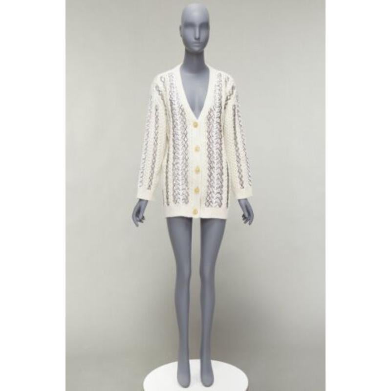 VALENTINO 2023 cream silver wool sequin logo embellished cardigan IT36 S For Sale 6