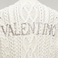 VALENTINO 2023 cream silver wool sequin logo embellished cardigan IT36 S
