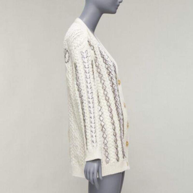 VALENTINO 2023 cream silver wool sequin logo embellished cardigan IT36 S For Sale 1