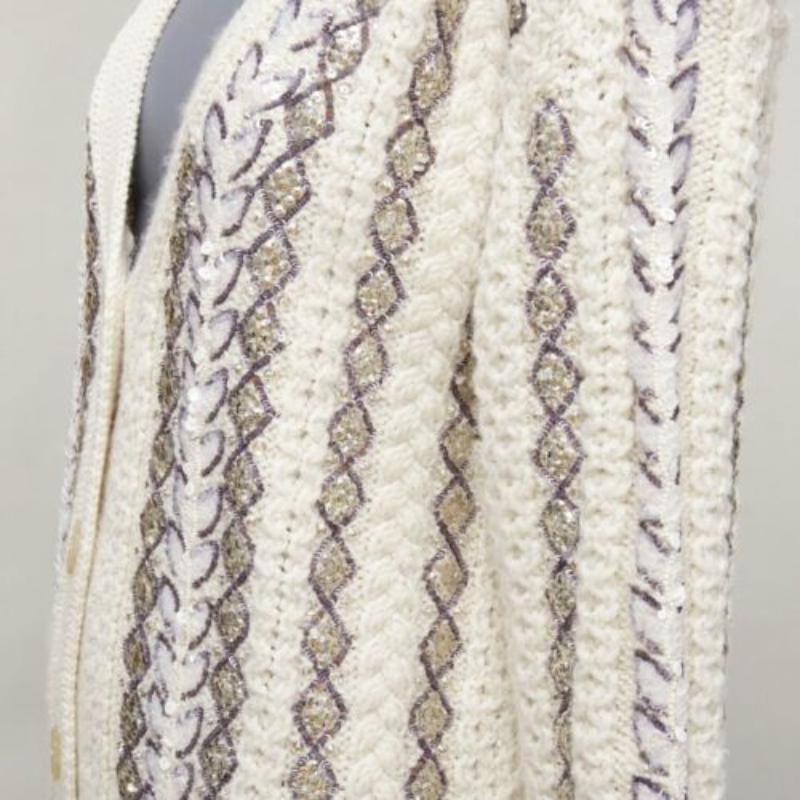 VALENTINO 2023 cream silver wool sequin logo embellished cardigan IT36 S For Sale 4