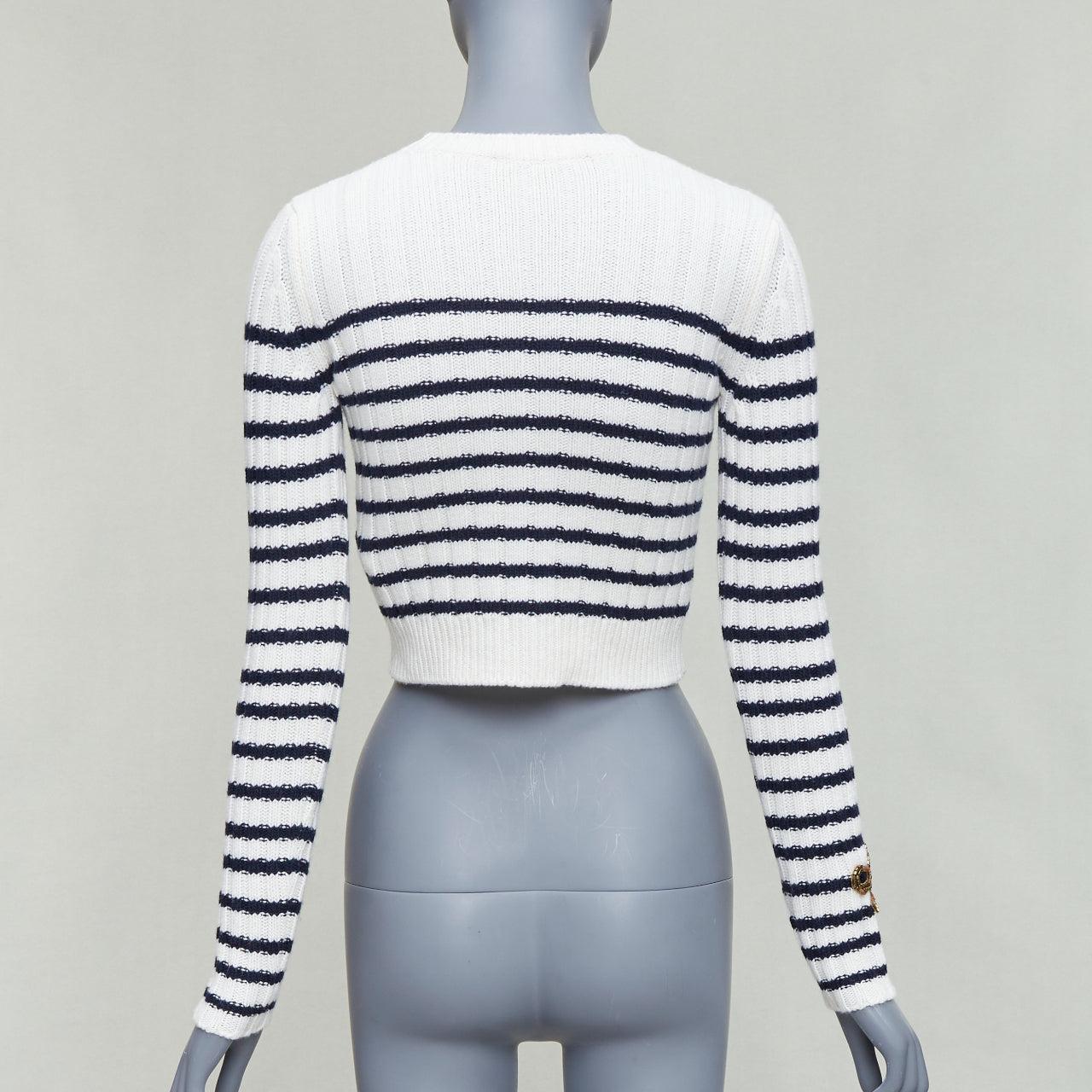 VALENTINO 2023 crema lana virgen oro lentejuelas cinta rayas crop suéter XS en venta 1